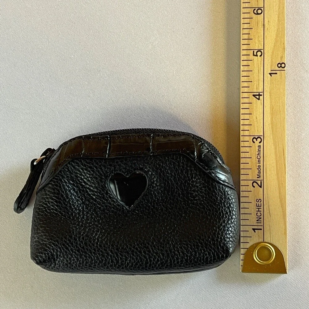 Brighton Coin‎ Change Purse Black Leather Lined Zipper Small Heart